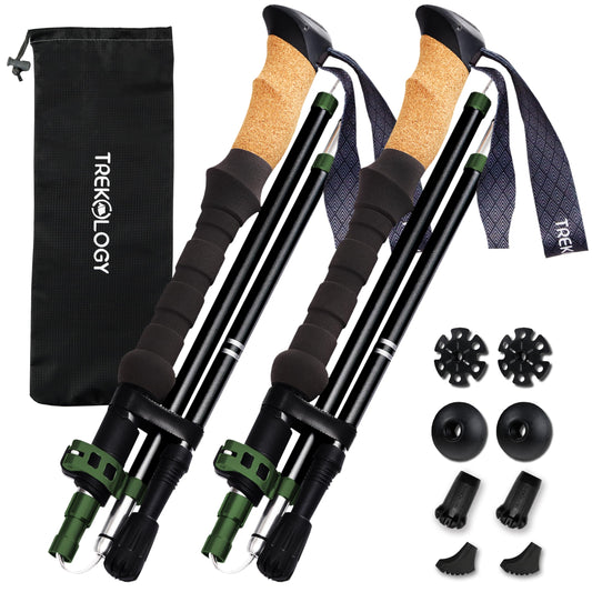 TREKOLOGY Trek-Z Cork Grip Trekking Poles – Lightweight Folding Hiking Poles, Adjustable Height