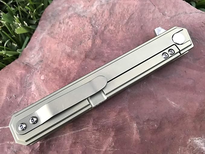 TACTICAL GEARZ Damascus Pocket Knife for EDC, Solid Titanium Handle, 67 Multi-Layered Damascus