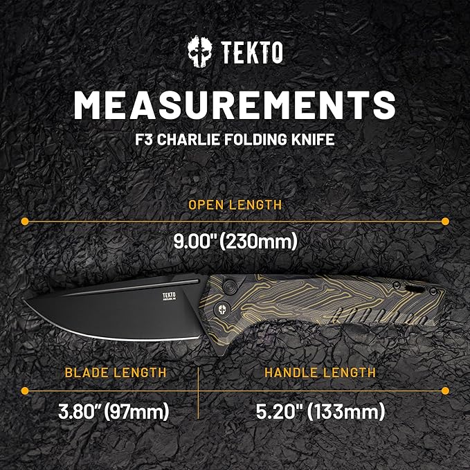 F3 Charlie Button Lock Folding Knife, Oversized Fine Edge Blade, Tactical Damascus G10 Handle