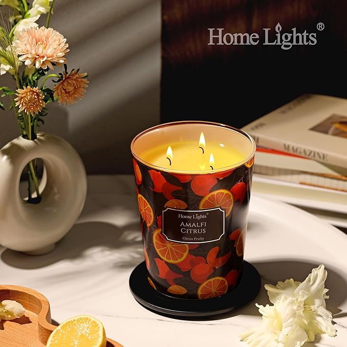 HomeLights 3-Wick Candles for Home Scented - 34oz Soy Wax Blend Candle Long-Lasting Fragrance