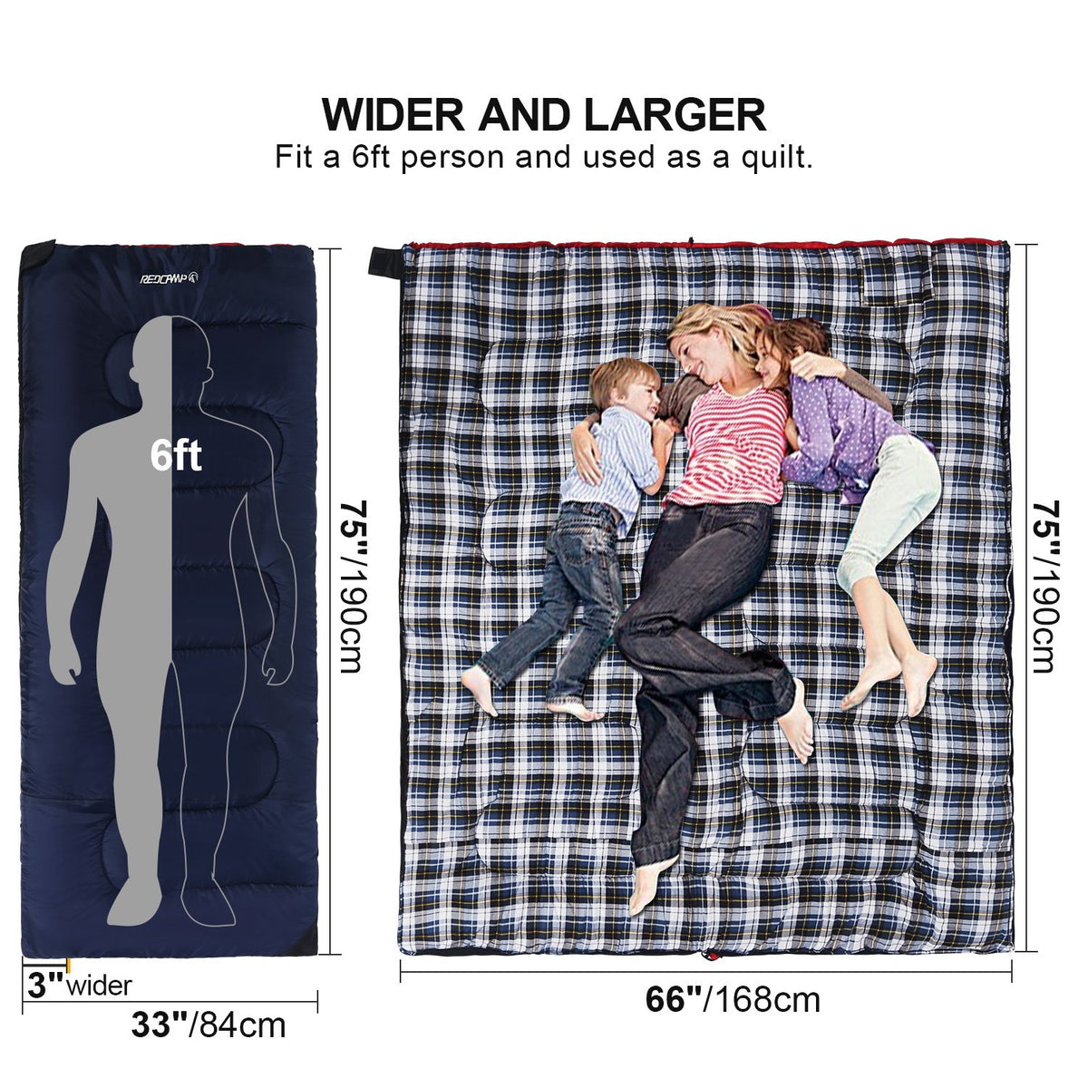 REDCAMP Sleeping Bag - 33 Inches, Navy Blue - product view 2
