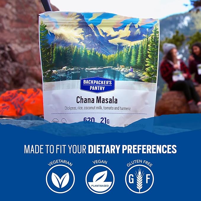 Backpacker's Pantry Chana Masala, 2 Servings Per Pouch, Freeze Dried Food, 14 Grams of Protein