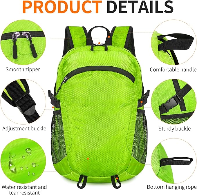 Small Hiking Daypack,15L Water-Resistant Hiking Backpack Packable Lightweight Travel Day Pack for