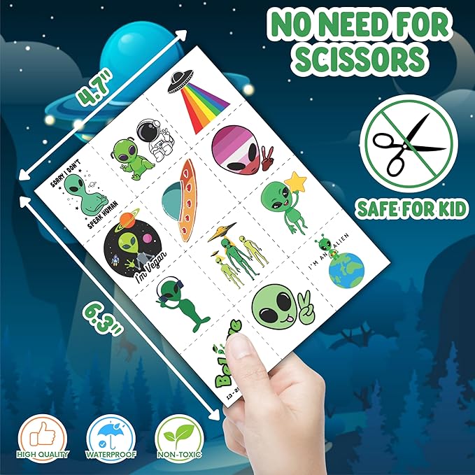 72 PCS Alien Party Favors 48 Tattoos Sticker and 24 Slap Bracelets Wristbands Perfect for Space