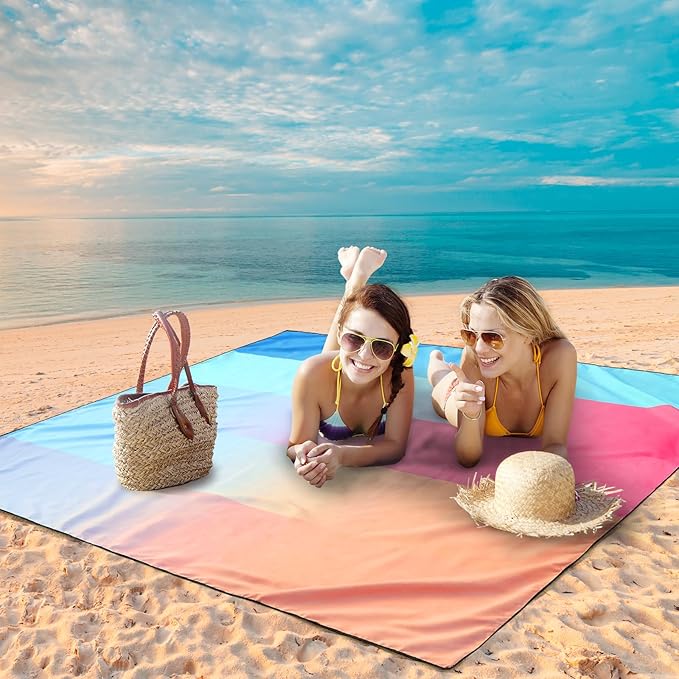 Beach Blanket Waterproof Sandproof Beach Mat 79" X 83"/10'x9'for 2-8 Adults Quick Drying Outdoor