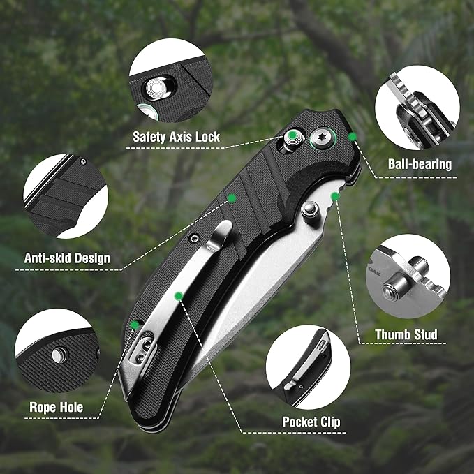 Mossy Oak Folding Pocket Knife, 4" Stonewash Stainless Steel Blade EDC Knife, G10 Handle with Axis