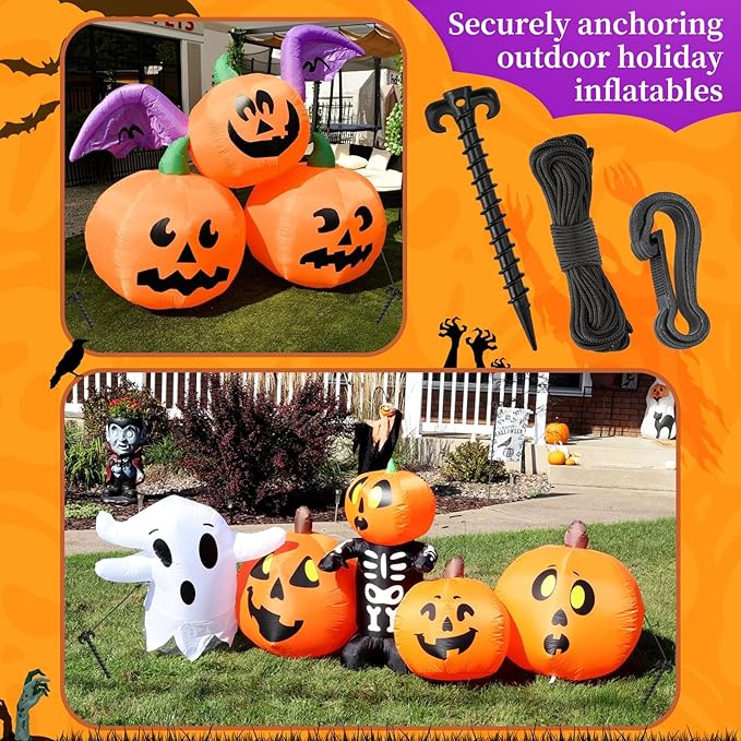 AUGSUN 54 Pieces Plastic Inflatable Stakes Set, Include Tent Stakes, Tethers Ropes and Hooks Heavy