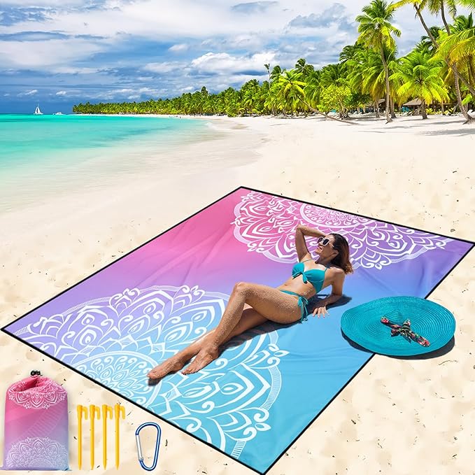 Beach Blanket Waterproof Sandproof Beach Mat 79" X 83"/10'x9'for 2-8 Adults Quick Drying Outdoor