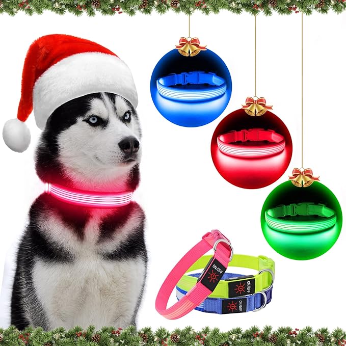 YFbrite Light up Dog Collar, USB Rechargeable LED Puppy Collar Super Bright Adjustable Glowing Dog