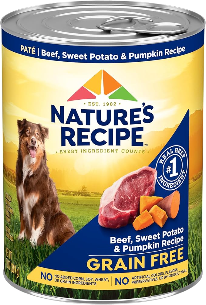 Nature's Recipe Grain Free Wet Dog Food Beef, Sweet Potato, and Pumpkin Recipe, 13 oz. Can (Pack of