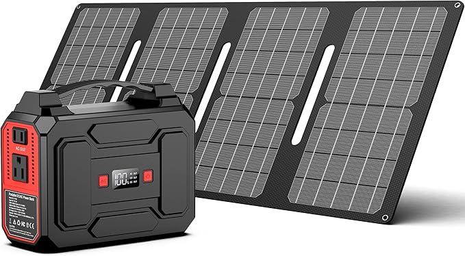 Solar Powered Generator 200W Peak/100W Rated, Portable Solar Generator Power Station with Solar