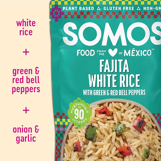 SOMOS Fajita White Rice - Gluten Free, Vegan, Non-GMO & Microwavable - Authentic Mexican Flavor