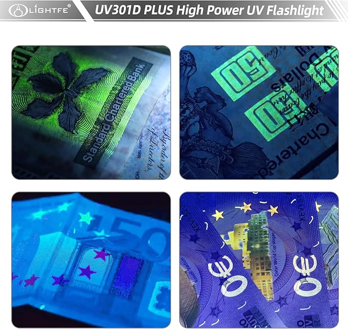 LIGHTFE Black Light 365nm UV Flashlight UV301D-Plus Vision with SSC UV LED, Max. 3000mW Power