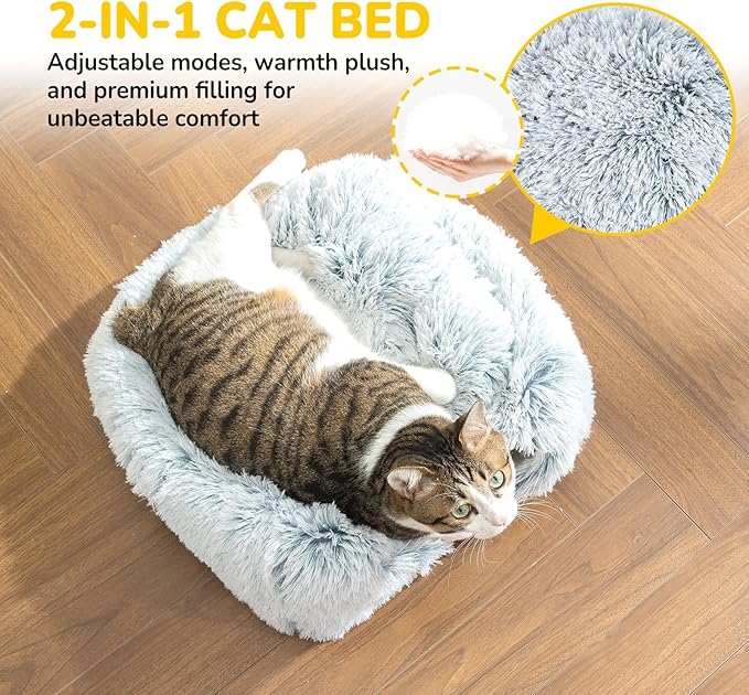 CATISM Cat Bed, Cat Cave for Indoor Cats, Soft Cat Dome, Self-Warming 2 in 1 Foldable Pet Cat House
