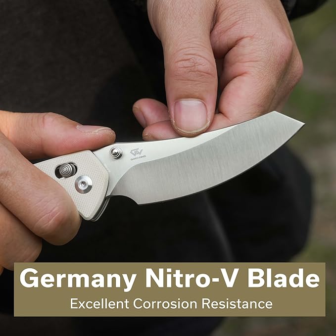 CIVIVI Sixgill Folding Pocket Knife for EDC, 3.41'' Nitro-V Blade G10 Handle, Deep Carry Reversible