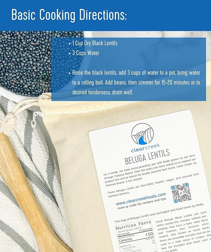 CLEAR CREEK Black Lentils | Caviar or Beluga Lentils | 25 lbs | Project Non-GMO Verified | Kosher |