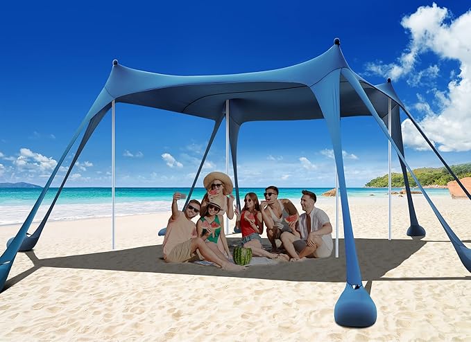 Osoeri Beach Tent, Camping Sun Shelter UPF50+ with 8 Sandbags, Sand Shovels, Ground Pegs &