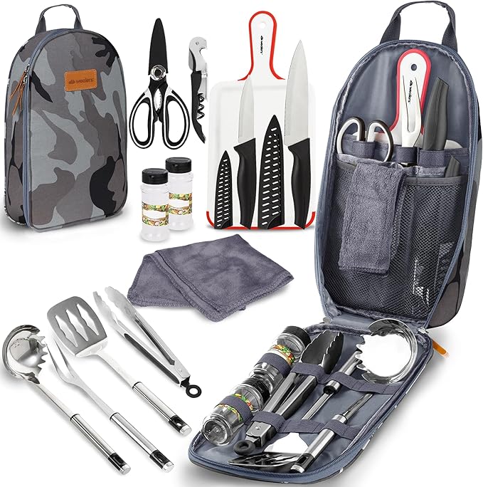 Camp Kitchen Cooking Utensil Set Travel Organizer Grill Accessories Portable Compact Gear for