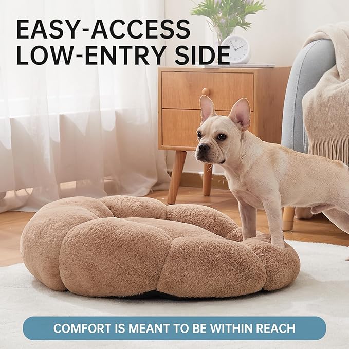OhGeni 27 inches Calming Donut Dog & Cat Bed for Medium Pets, Warming Comfort Fluffy Short Pile