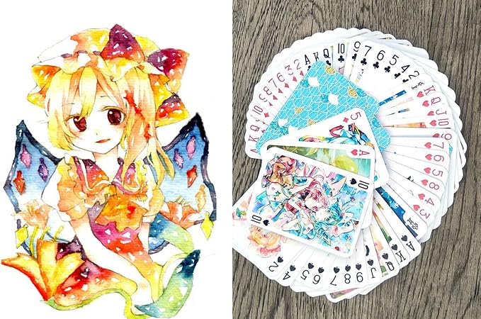 Kawaii Anime Girls Playing Cards (Poker Deck 54 Cards All Different) Cute Watercolor Japan Manga