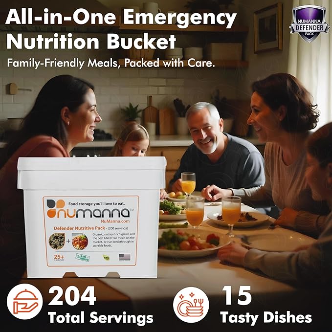 Numanna Defender Nutritive Pack Bucket 204 Servings | 1-Month Emergency Food Supply | GMO-Free