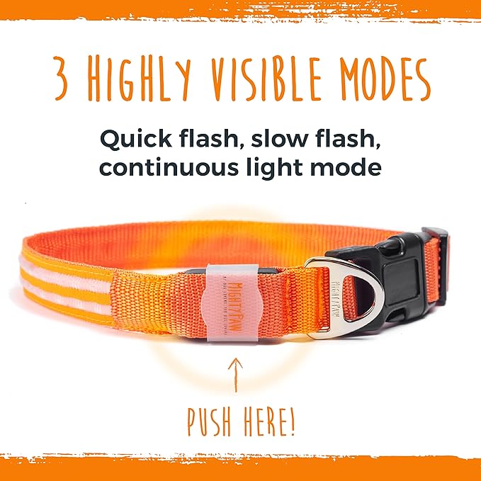 Mighty Paw LED Dog Collar - USB Rechargeable LED - High Visibility Glow Pet Strips - Weather