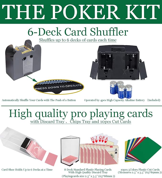 Ultimate Casino Game Set: 6 Deck Shuffler+300pc Hi-End Chips+8 Pro Plastic Poker Card+Card