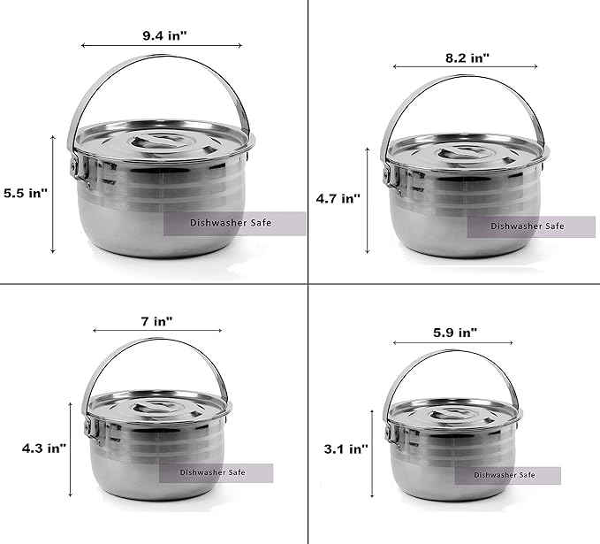 Camping Cookware Set - Compact Stainless Steel Campfire Cooking Pots and Pans | Combo Kit with