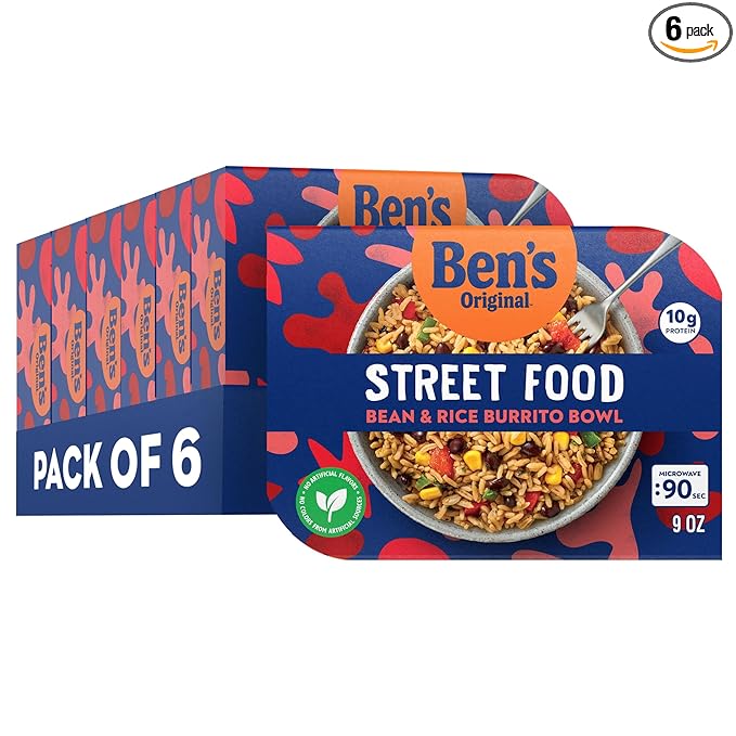 BEN'S ORIGINAL Street Food Bean & Rice Burrito Bowl, Prepared Entrée, Microwave in 90 Seconds, 9 oz