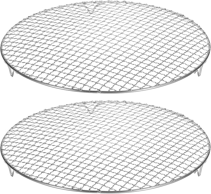 HARFINGTON 2pcs Round Cooking Rack 13.8-inch 201 Stainless Steel Cross Wire Barbecue Grill Net with