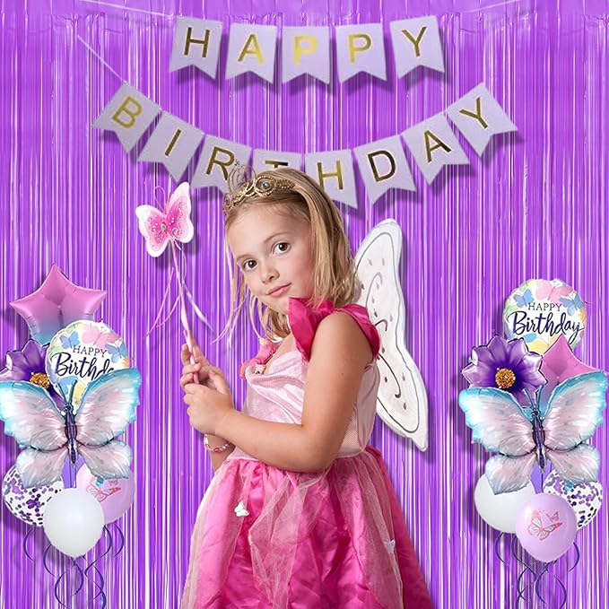 BRAVESHINE Tinsel Photo Backdrop Curtains - 2Pcs 3.2x8.2ft Pastel Purple Foil Fringe Streamer