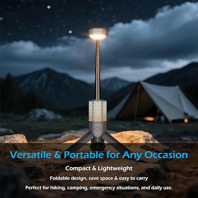 Telescopic Camping Light with Stand, 10500mAh Rechargeable Camping Lantern,Dimmable Portable