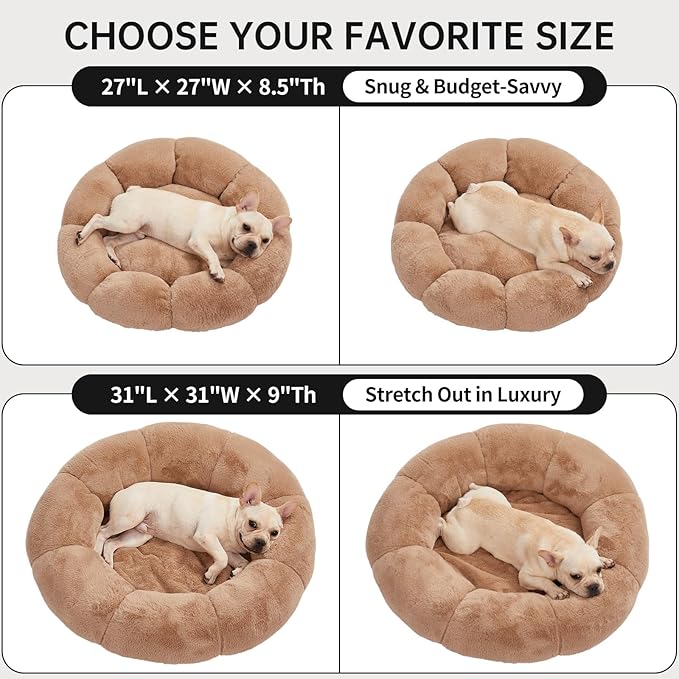 OhGeni 27 inches Calming Donut Dog & Cat Bed for Medium Pets, Warming Comfort Fluffy Short Pile