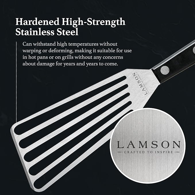 Lamson 3" x 6" Chef's Slotted Turner with Noir Ultra Durable Handle - Left Hand
