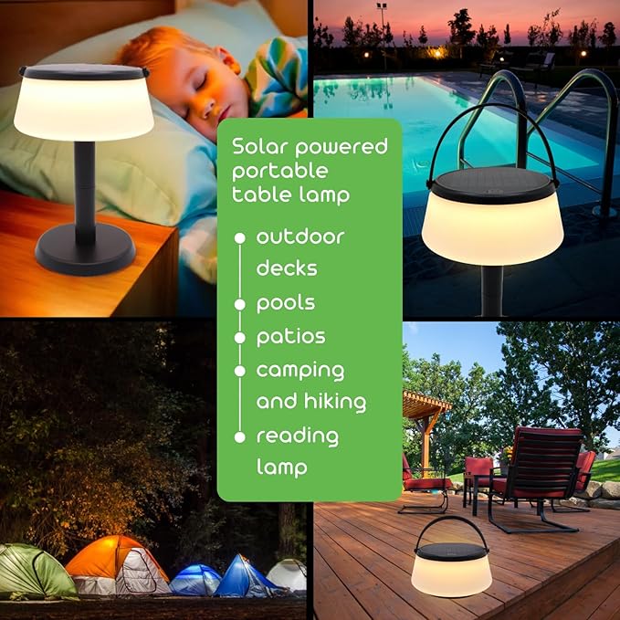 2-in-1 Portable Solar Power LED Table Lamp & Lantern - Indoor/Outdoor - Stepless Dimming