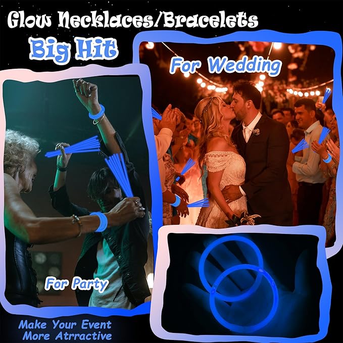 100 pk 8" Glow Sticks Bulk Party Favors, Light up Glow Necklaces & Bracelets in the Dark Party