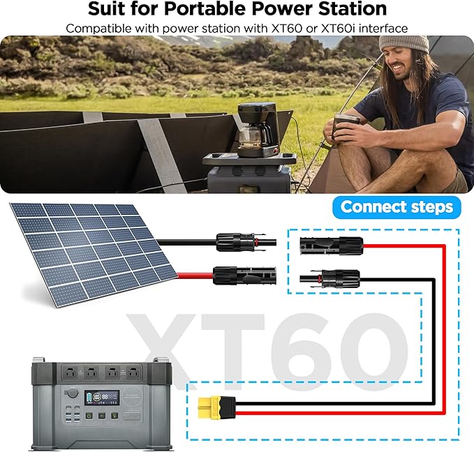 Mc4 to Xt60, 20FT Xt60 Connector Solar Charge Cable, 12AWG Pure Copper Solar Panel Mc4 to XT60