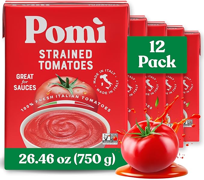Pomì Strained Tomatoes 26.46oz (Pack of 12) - Creamy, Velvety Tomato Puree, No Additives or