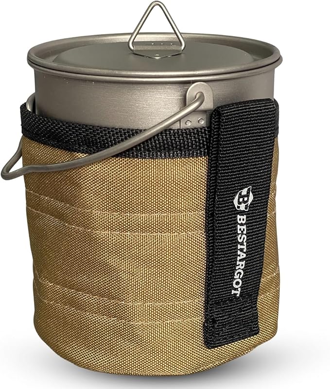 Bestargot Camping Titanium Pot, 750ml Outdoor Cup with Insulation Cup Carrier, Titanium Camping