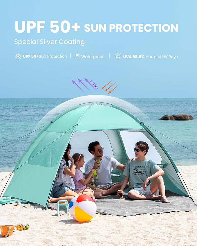 OutdoorMaster Beach Tent for 3/4 Person - Easy Setup Sun Shade Shelter, Portable Beach Shade Sun
