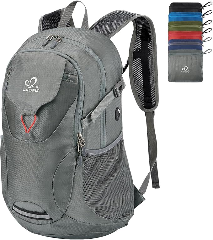 WATERFLY Lightweight Packable Hiking Backpack: 30L Foldable Travel Daypack Ultralight Camping Day