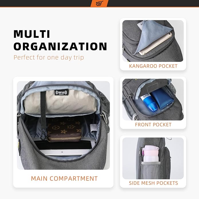 SKYSPER Sling Bag RFID Crossbody Sling Backpack Cross Body Shoulder Bag Travel Hiking Daypack for