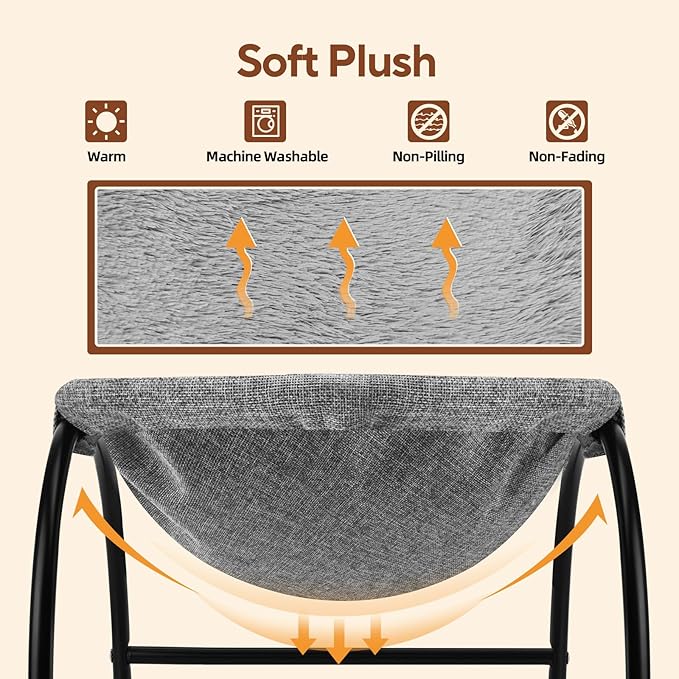 Raised Cat Hammock Bed, Pet Bed for for Indoor Cats, Standing Cat Cot with Washable Plush,17.1 x 17