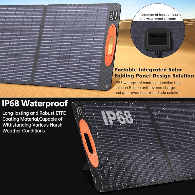 N-Type 16BB 220W Portable Solar Panel for EF/Jackery/Bluetti/Anker Power Station, IP68 Waterproof