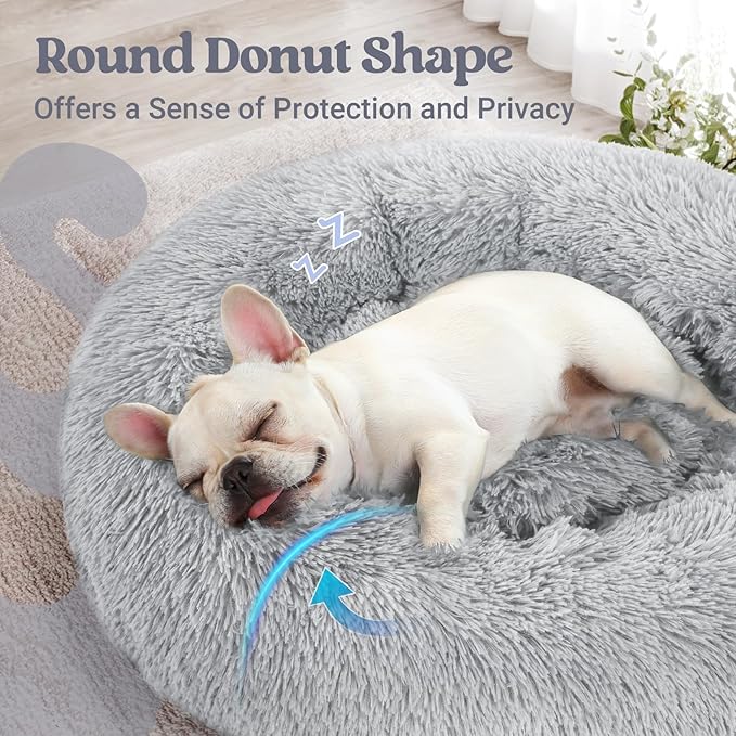 rabbitgoo Dog Bed for Small, 24 inches Machine Washable, Fluffy Donut Pet Bed Anti-Slip, Calming