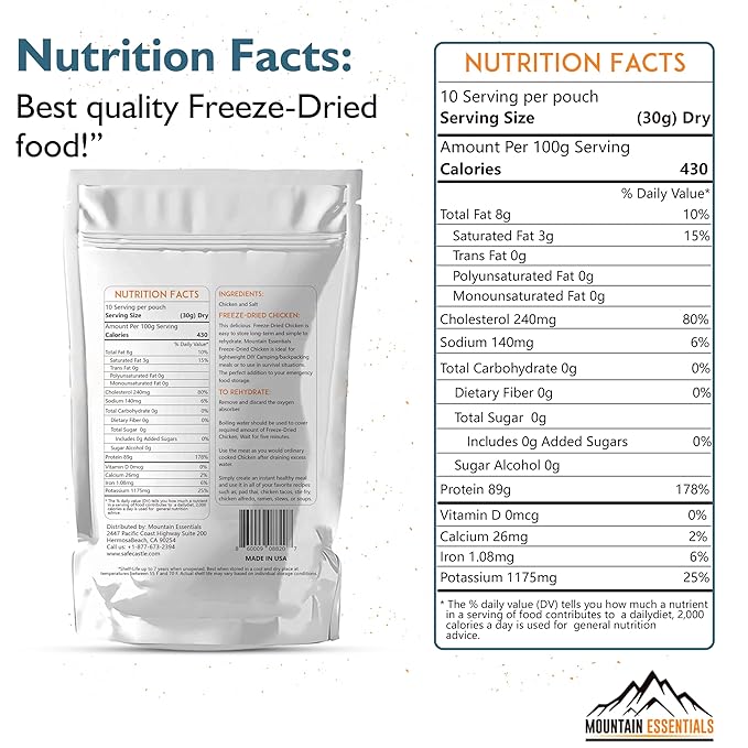 MOUNTAIN ESSENTIALS Freeze-Dried Diced Chicken ??Fully Cooked and Ready to Eat | Everyday Pantry