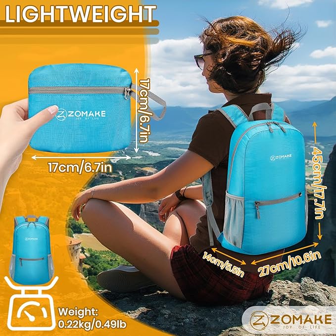 ZOMAKE Ultra Lightweight Hiking Backpack 20L - Packable Small Backpacks Water Resistant Daypack for
