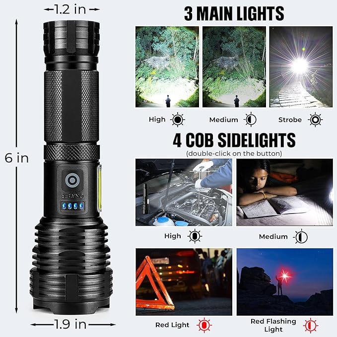 Flashlight LED Rechargeable Flashlights High Lumens, 99,000 LM Super Bright Powerful Flashlight
