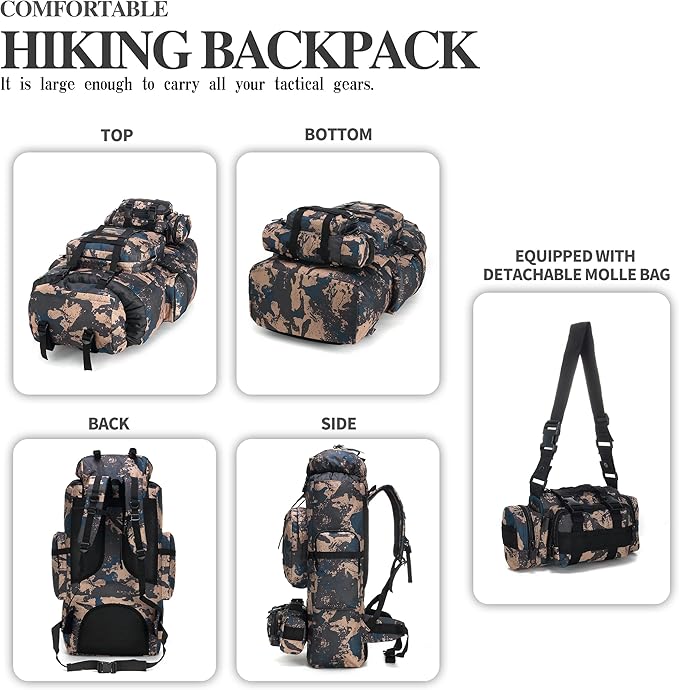 100L Camping Hiking Backpack,Molle military Tactical rucksack backpack,Waterproof Lightweight