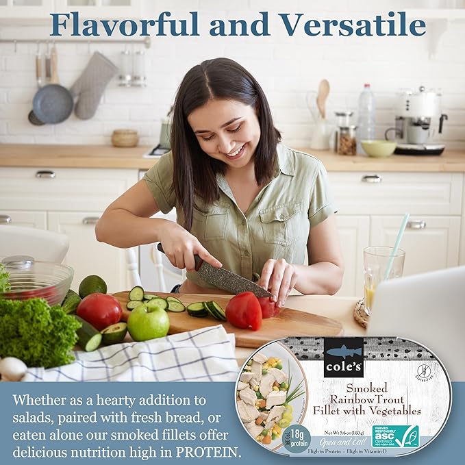COLE’S - Smoked Rainbow Trout Fillet with Vegetables | Ready to Eat Meal | 5.6 oz Hand-Packed